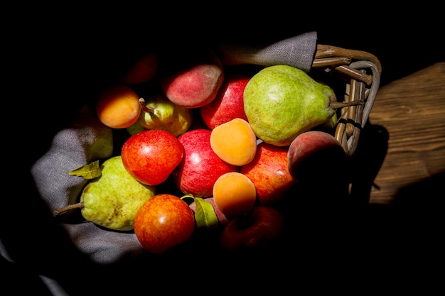 Top view composition of fresh autumnal fruits