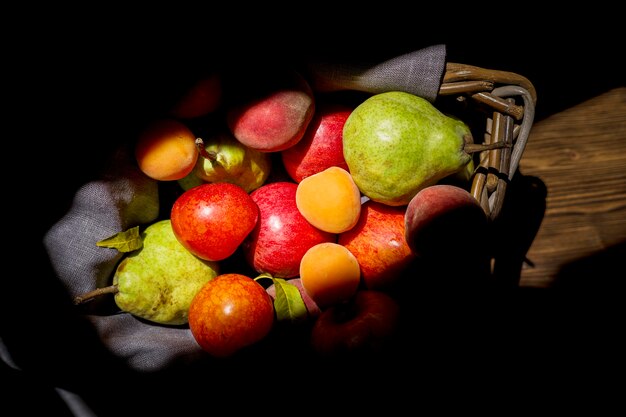 Top view composition of fresh autumnal fruits