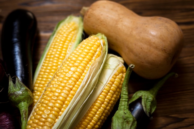 Top view composition of fresh autumnal vegetables