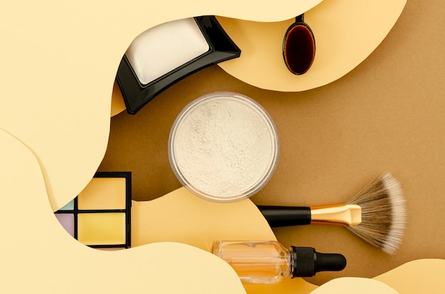 Top view composition of glamorous cosmetics