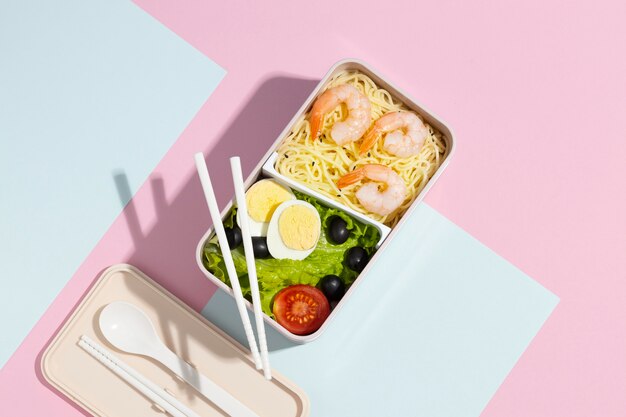 Top view composition of japanese bento box