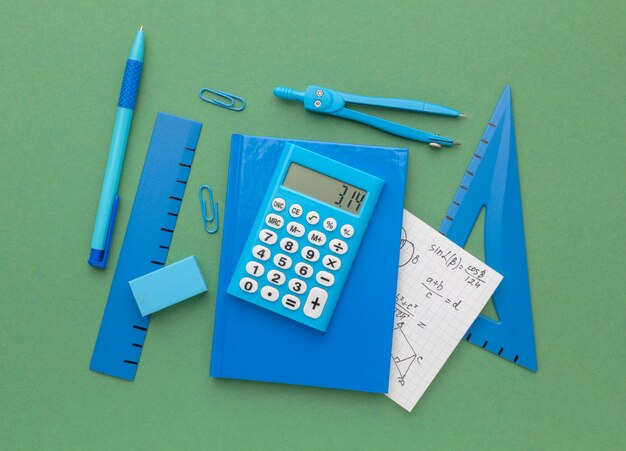 Top view composition of school supplies