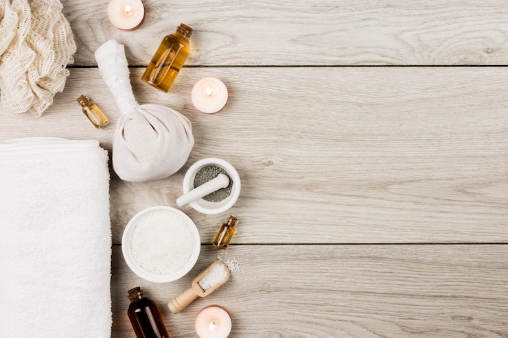 Free Photo top view composition of spa objects