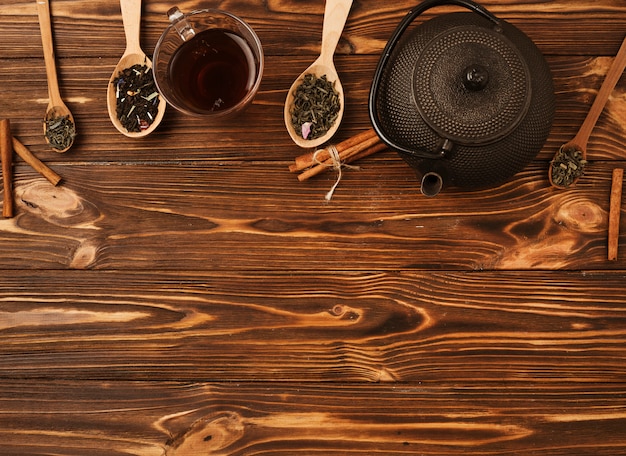 Top view composition for tea concept