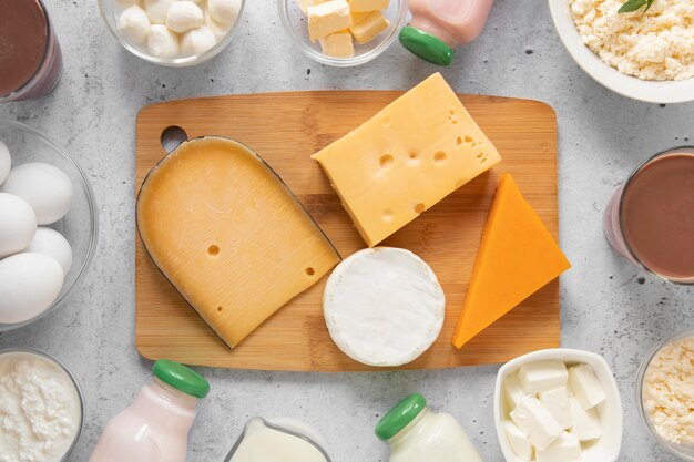 Top view composition with dairy products