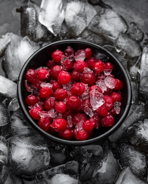 Top view composition with frozen goodies on the table