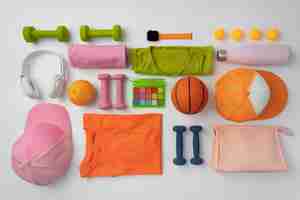 Free photo top view of composition with neatly arranged and organized sport items