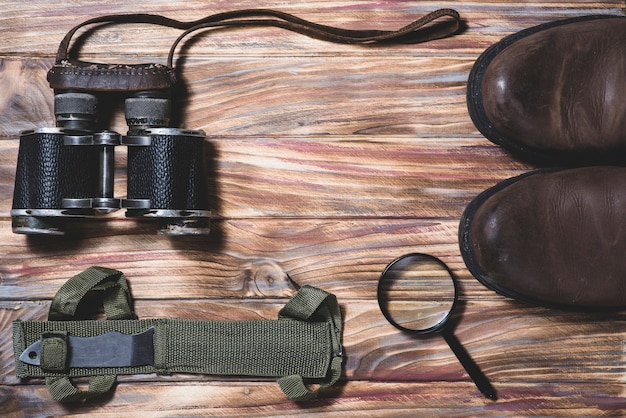 Top view of composition with variety of travel objects