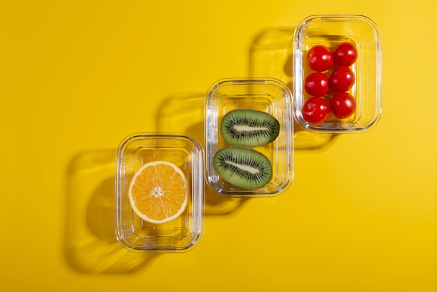 Top view containers with food