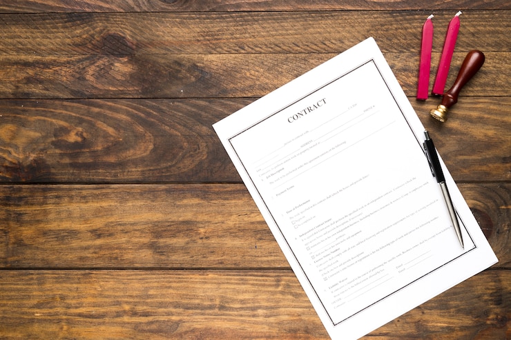 Free Photo top view contract with stamp and red wax