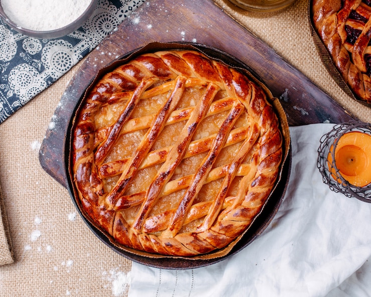Бесплатный Фотография вид сверху приготовленная вкусная выпечка внутри круглой сковороды на кухне