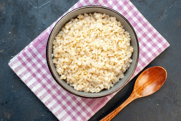 Top view cooked pearl barley