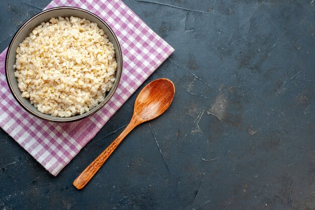 Top view cooked pearl barley