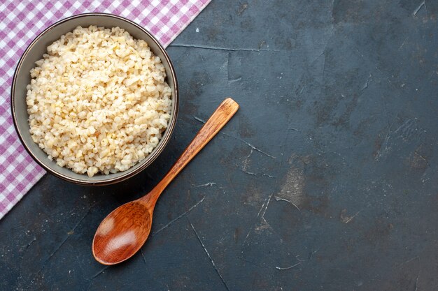 Top view cooked pearl barley