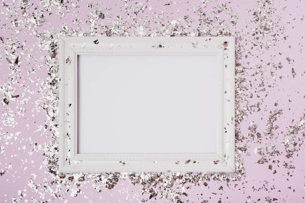 Top view copy space mock-up frame with glitter