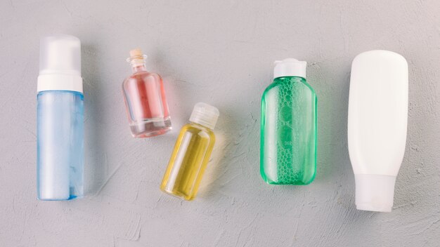 Top view cosmetic bottles