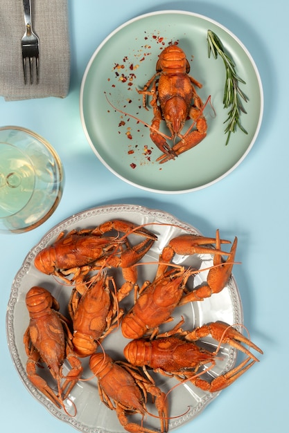 Top view of crawfish in plates – Free Stock Photos