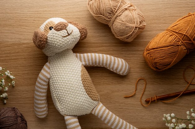 Free photo top view crochet plush still life