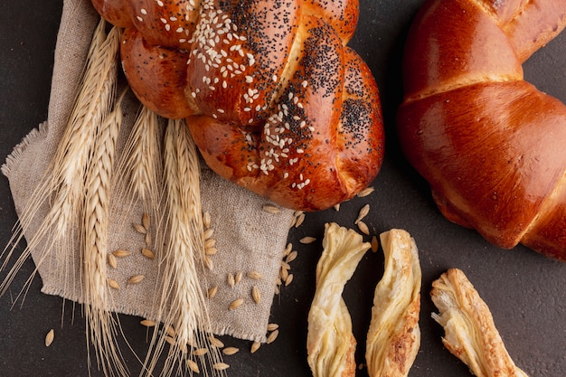 Top view of croissant and pastry