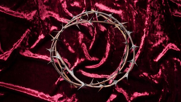 Top view crown of thorns on cloth