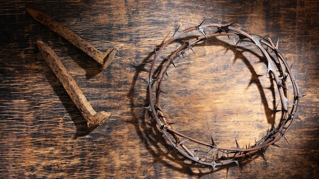 Premium Photo | Exceptional crown of thorns and nails symbols of the  christian in easter realistic generative ai