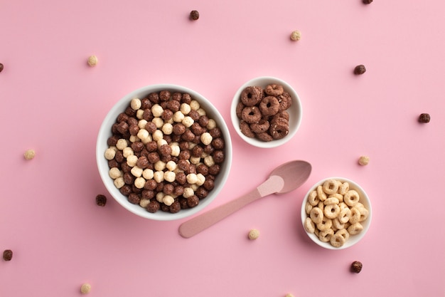 Top view crunchy cereal bowls