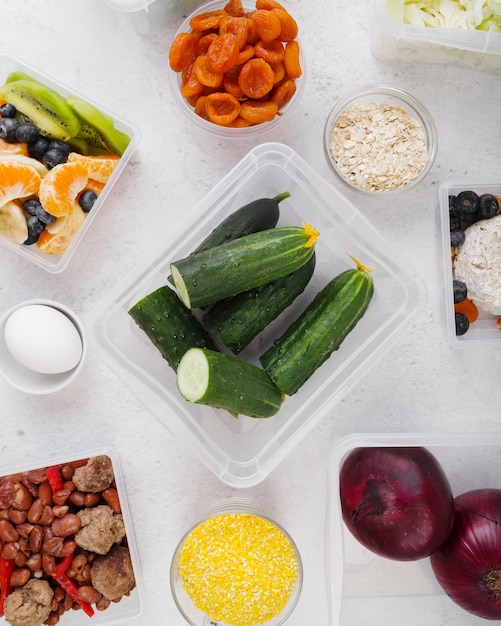 Top view of cucumber and vegetables