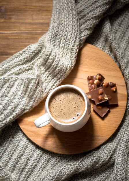 Top view cup of coffee arrangement