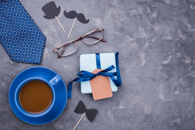 Free photo top view cup of coffee for father's day