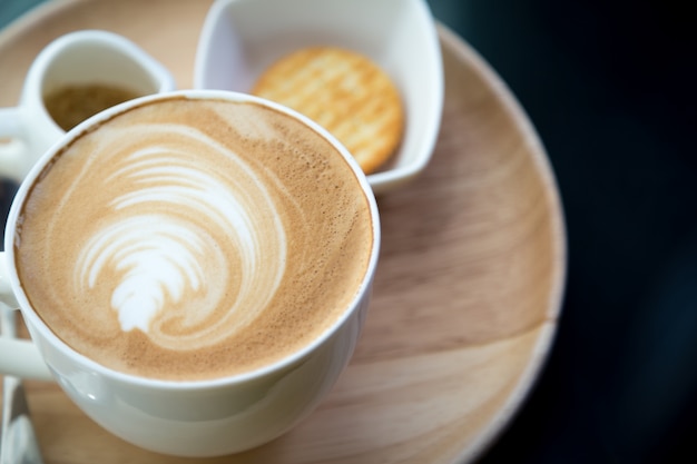 Top view of cup of coffee with foam