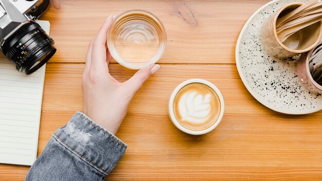 Top view cup of coffee