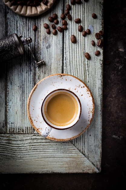 ホットコーヒーのトップビューカップ