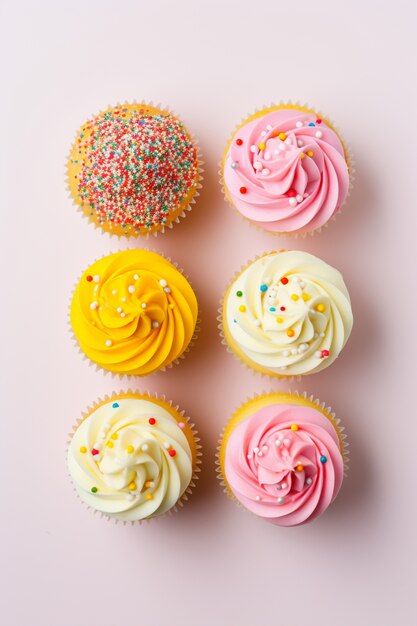 Top view cupcakes with candy sprinkles