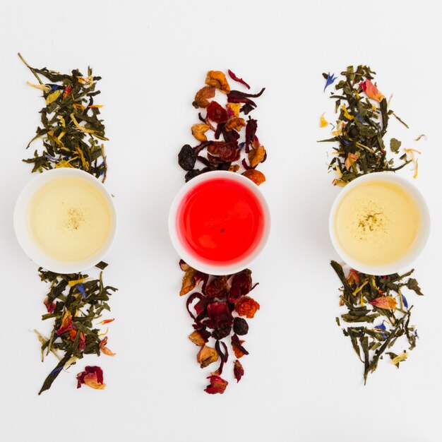 top view cups of tea