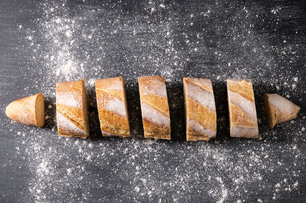 Top view of cut baguette