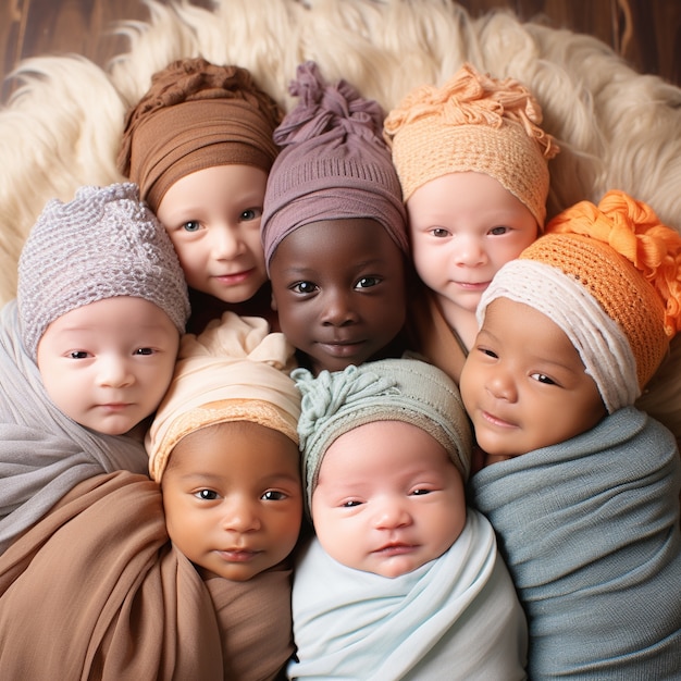 Top view cute baby laying together