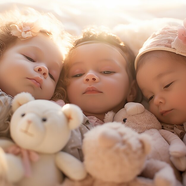 Free photo top view cute baby laying together