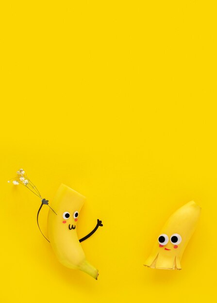 Top view cute bananas with copy space