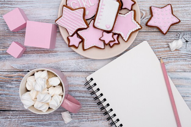 Top view of cute little delicious cookies