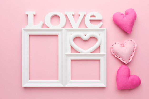 Top view of cute love frame concept