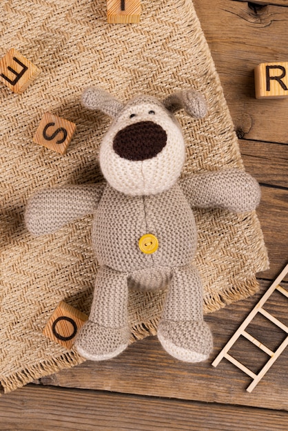 Free photo top view cute plush toy