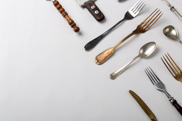 Top view cutlery arrangement  with copy space