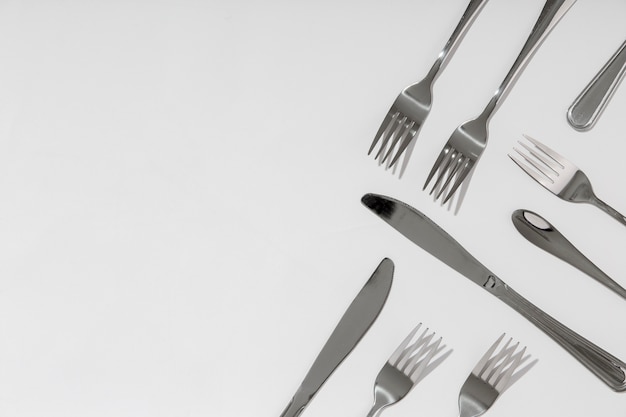 Top view cutlery with copy space