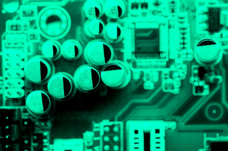 Free Photo top view cyan themed circuit board
