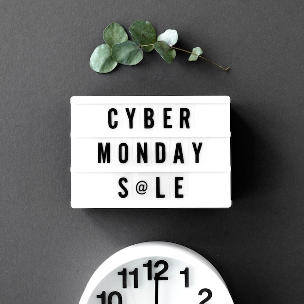 Top view of cyber monday light box with clock