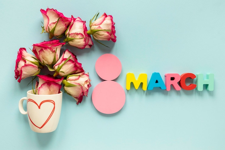 Free Photo top view of date with flowers for women's day