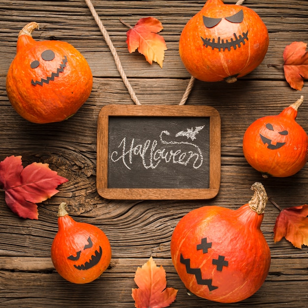 Top view decoration pumpkins with mockup