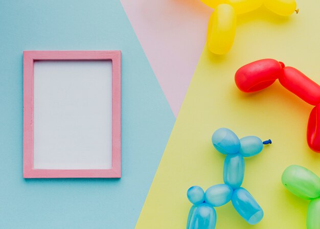 Top view decoration with balloons and frame