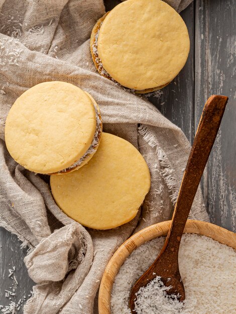 Top view of delicious alfajores cookies