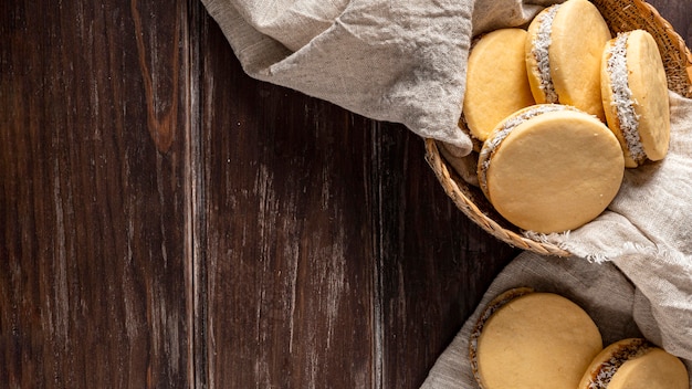 Top view of delicious alfajores cookies